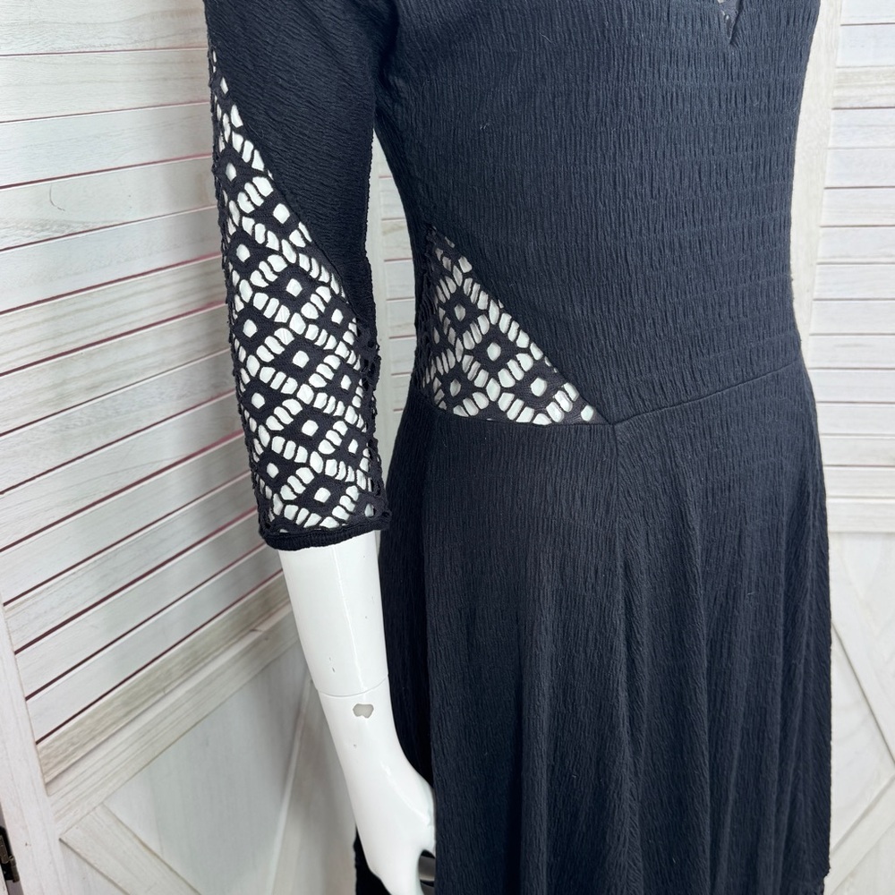 Free People To The Point Lace Cutouts Stretch Skater Dress Black‎ Small Gothic - Picture 7 of 14